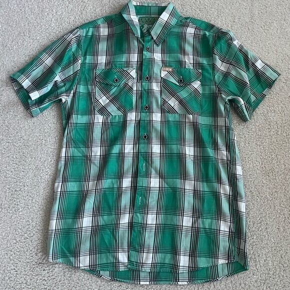 Dixxon Green The Grafton Street Bamboo Plaid Short Sleeve Men's Shirt Medium - Picture 1 of 3